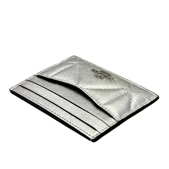 COACH Slim Id Card Case Wallet In Silver Metallic W/ Puffy Diamond Quilting NEW - Picture 5 of 7